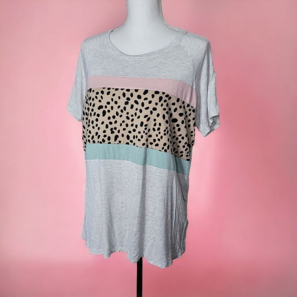 Vanilla Bay Cheetah Tee Shirt Short Sleeve Gray Pastel Womens Large Stripes